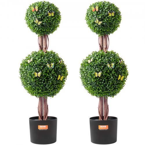 Artificial Boxwood Topiary Tree, 36 inch Tall (2 Pieces), Double Ball