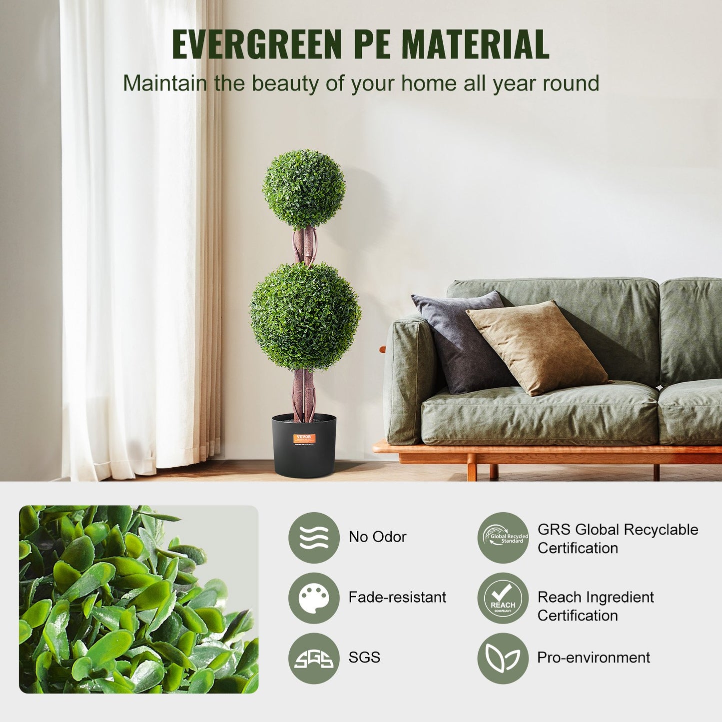 Artificial Boxwood Topiary Tree, 36 inch Tall (2 Pieces), Double Ball