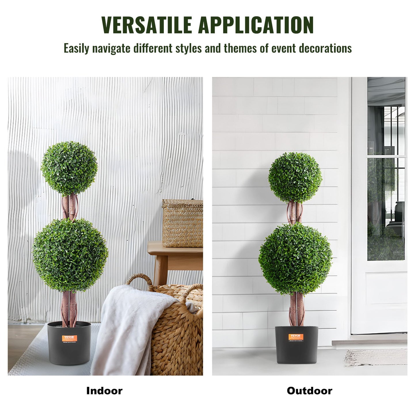 Artificial Boxwood Topiary Tree, 36 inch Tall (2 Pieces), Double Ball