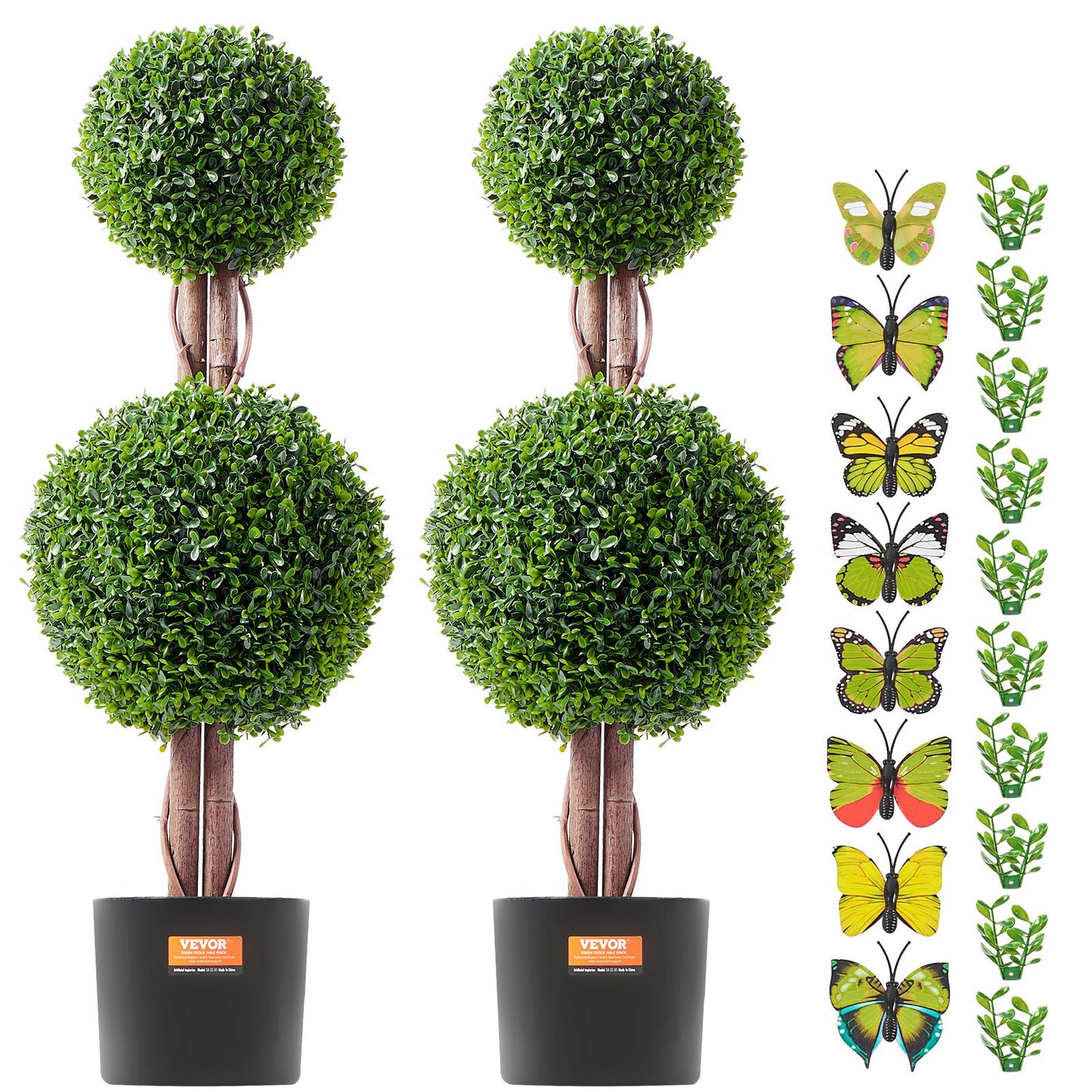 Artificial Boxwood Topiary Tree, 36 inch Tall (2 Pieces), Double Ball