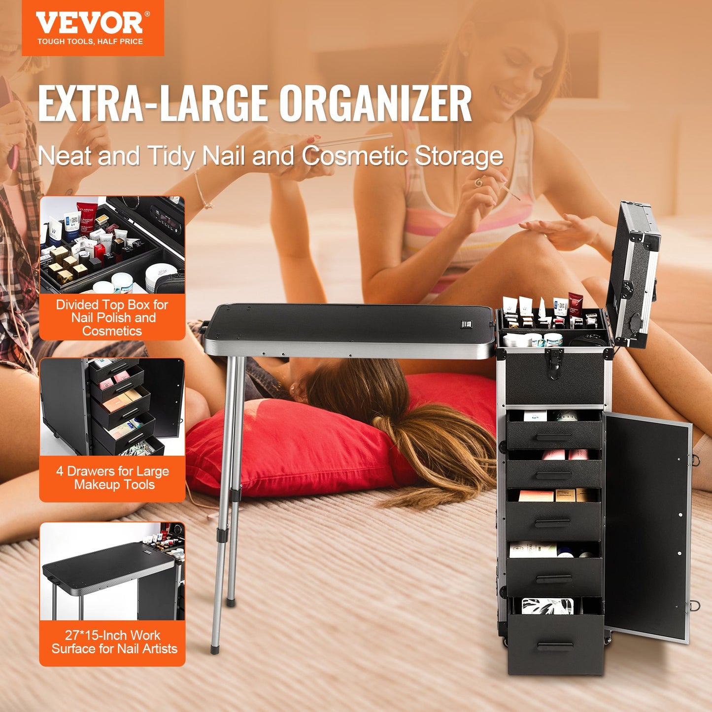Professional Makeup Train Case Aluminum Cosmetic Case, Workbench With