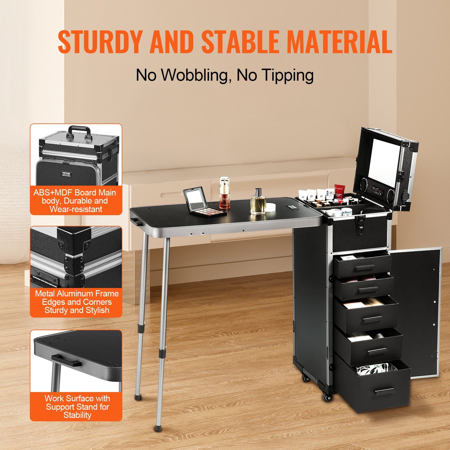 Professional Makeup Train Case Aluminum Cosmetic Case, Workbench With
