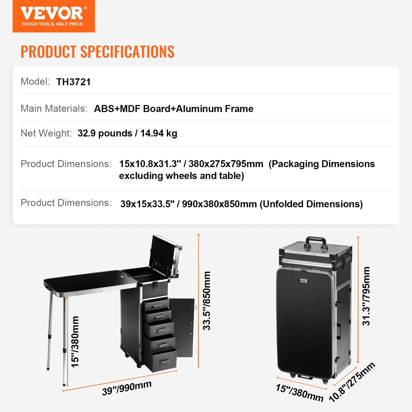 Professional Makeup Train Case Aluminum Cosmetic Case, Workbench With