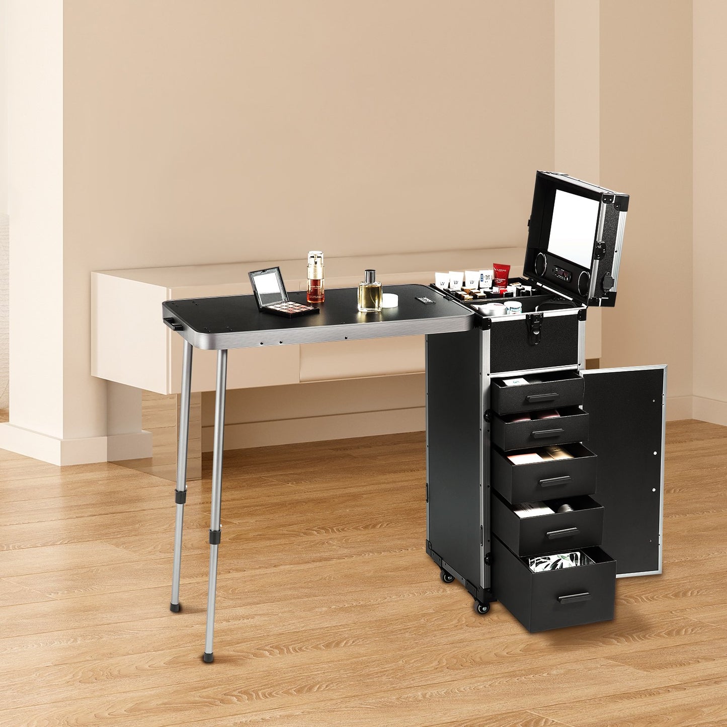 Professional Makeup Train Case Aluminum Cosmetic Case, Workbench With