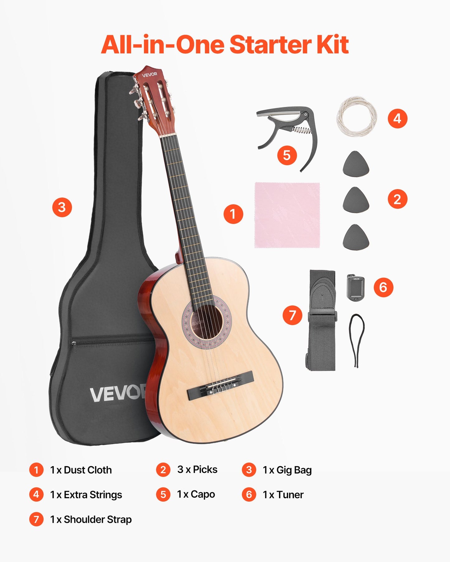 Classical Guitar, 960 mm, Wood Classical Guitar Starter Kit for