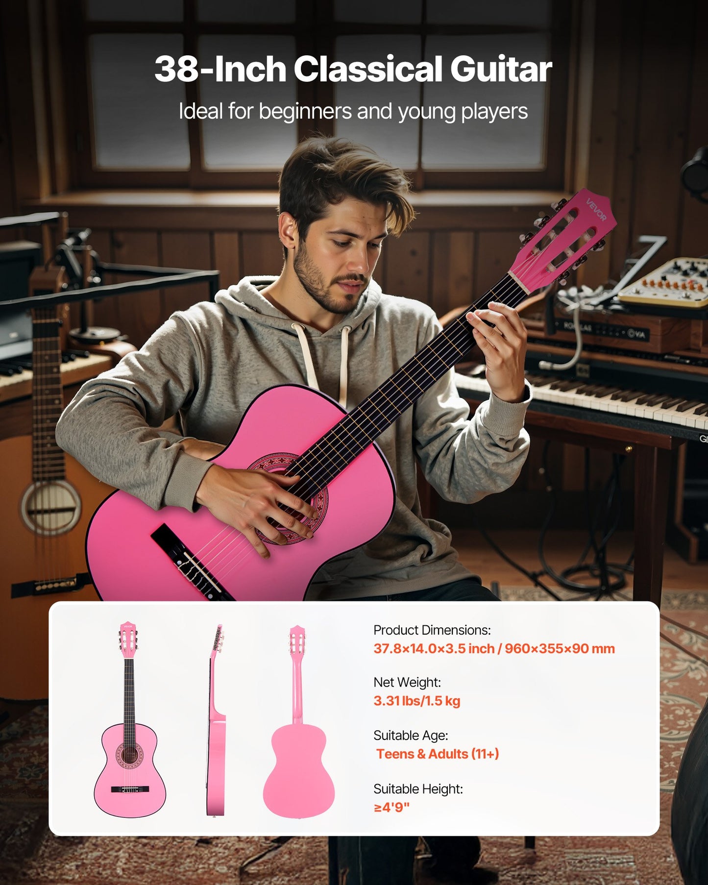 Classical Guitar, 960 mm, Wood Classical Guitar Starter Kit for