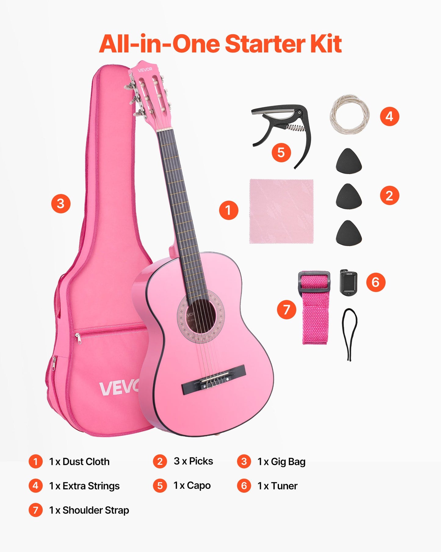 Classical Guitar, 960 mm, Wood Classical Guitar Starter Kit for