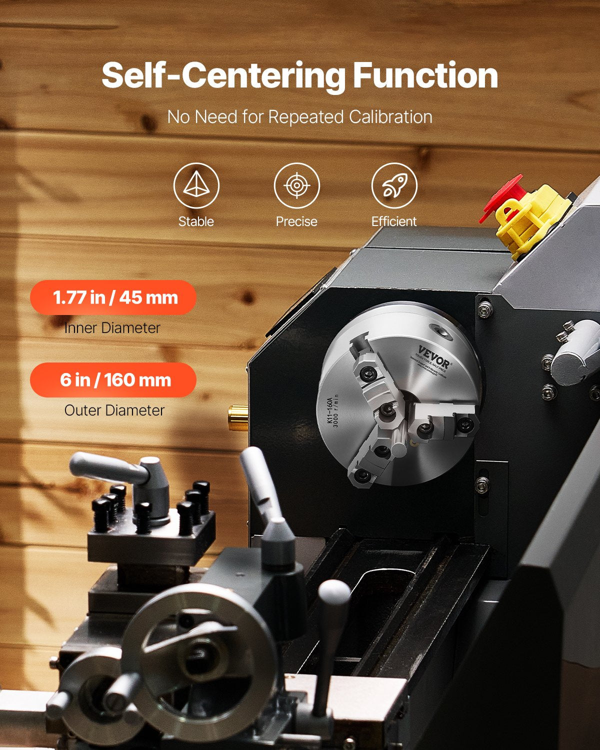 VEVOR 3-Jaw Lathe Chuck, 6 Inch (160 mm), Self-Centering Chuck with 1