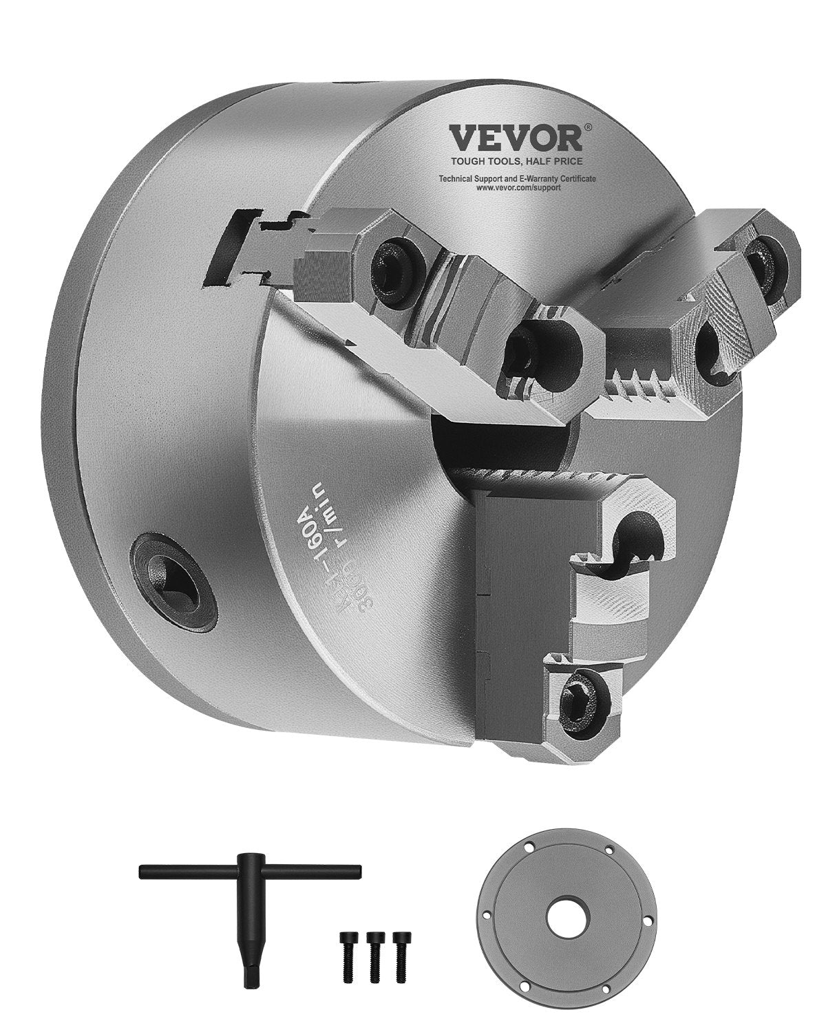 VEVOR 3-Jaw Lathe Chuck, 6 Inch (160 mm), Self-Centering Chuck with 1