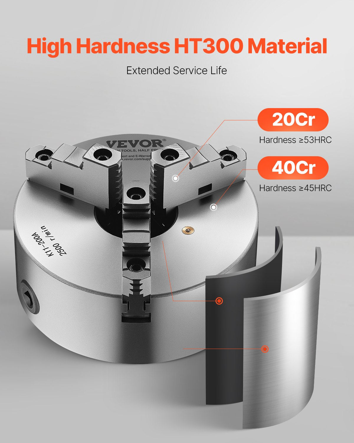 VEVOR 3-Jaw Lathe Chuck, 8 Inch (200 mm), Self-Centering Chuck with 2