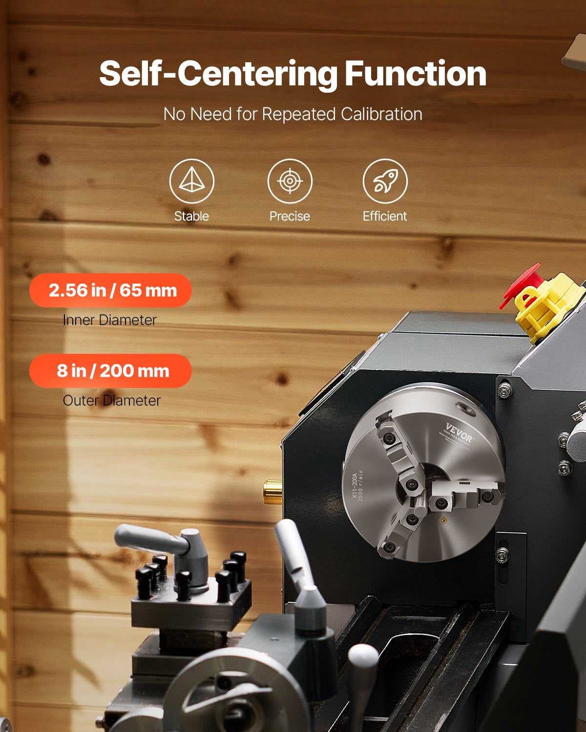 VEVOR 3-Jaw Lathe Chuck, 8 Inch (200 mm), Self-Centering Chuck with 2