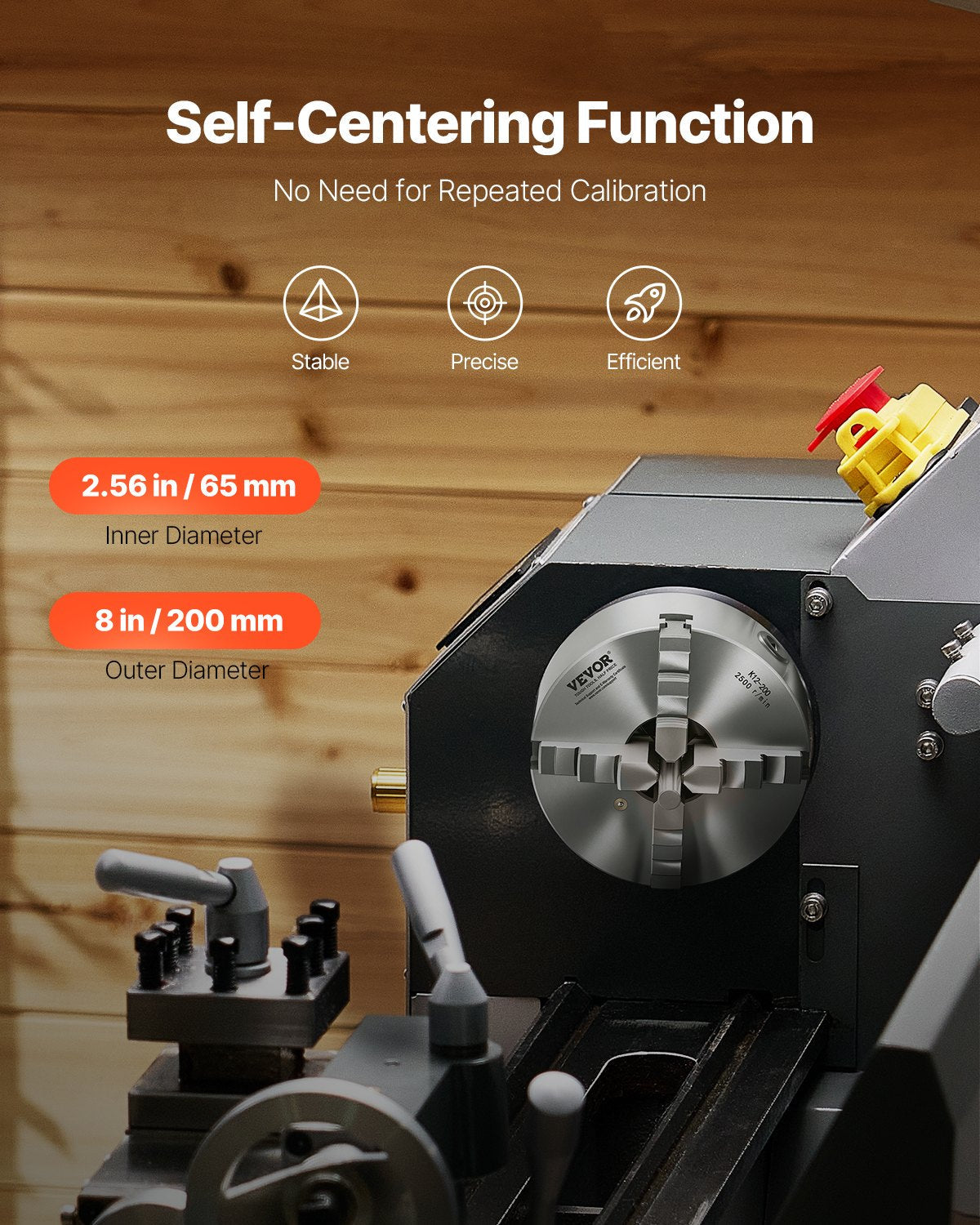 VEVOR 4-Jaw Lathe Chuck, 8 Inch (200 mm), Self-Centering Chuck with 1