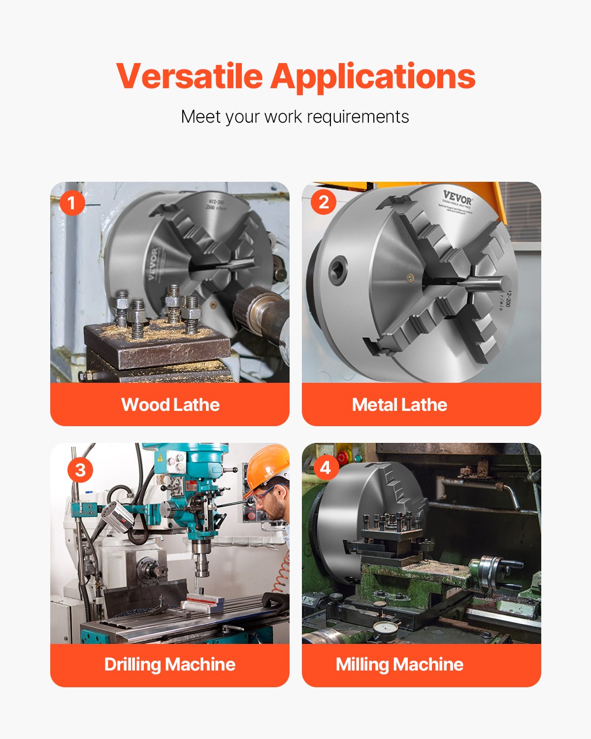 VEVOR 4-Jaw Lathe Chuck, 8 Inch (200 mm), Self-Centering Chuck with 1