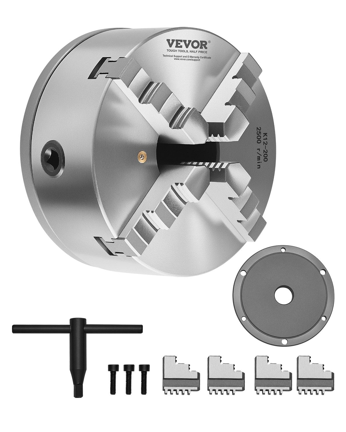 VEVOR 4-Jaw Lathe Chuck, 8 Inch (200 mm), Self-Centering Chuck with 1
