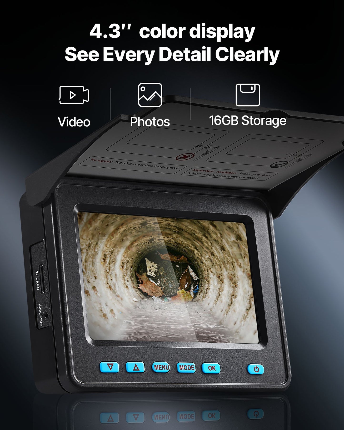 Sewer Camera, 30m Drain Inspection Camera, IP68 Waterproof Snake