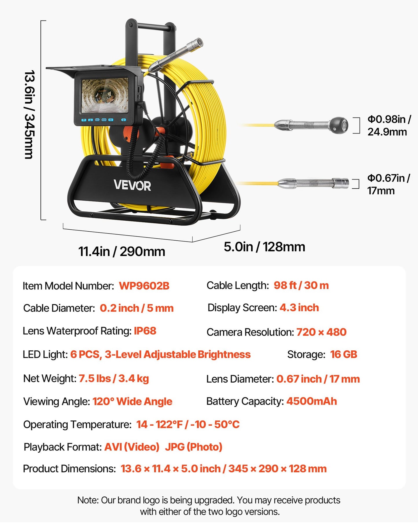 Sewer Camera, 30m Drain Inspection Camera, IP68 Waterproof Snake
