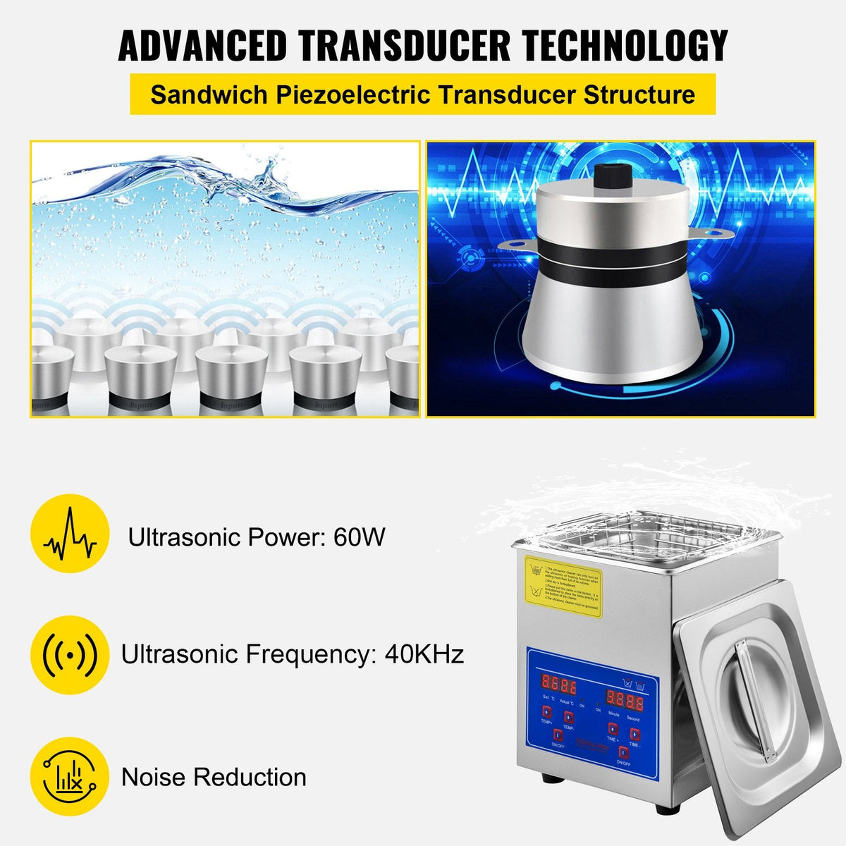 VEVOR 2L Ultrasonic Cleaner Machine Stainless Steel Ultrasonic