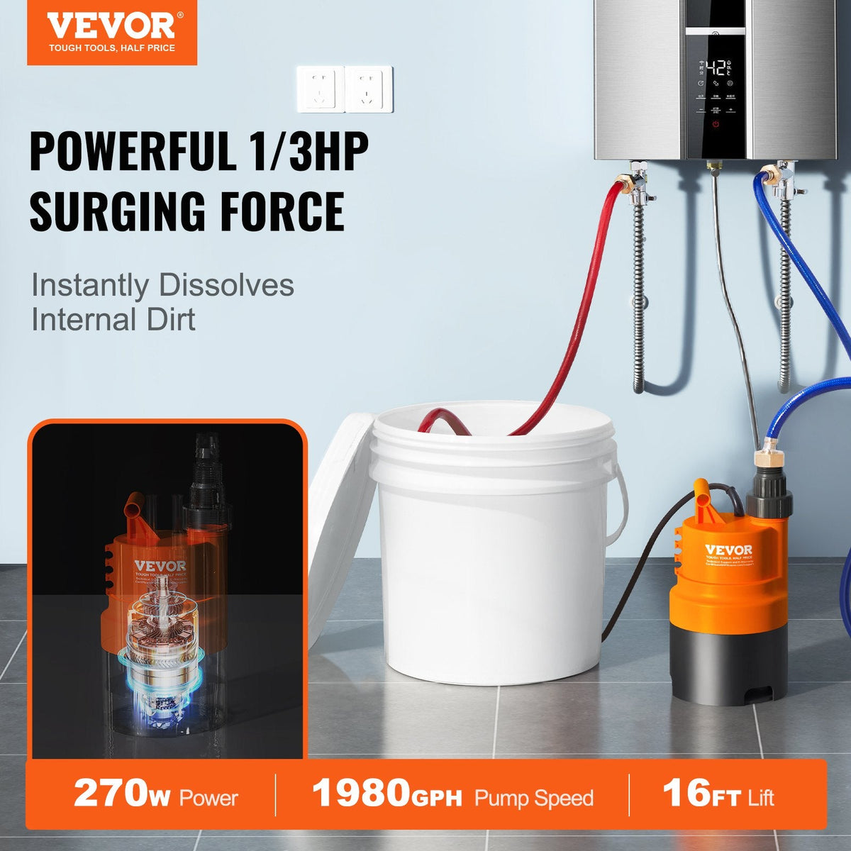 VEVOR Tankless Water Heater Flushing Kit, Includes Efficient Pump &