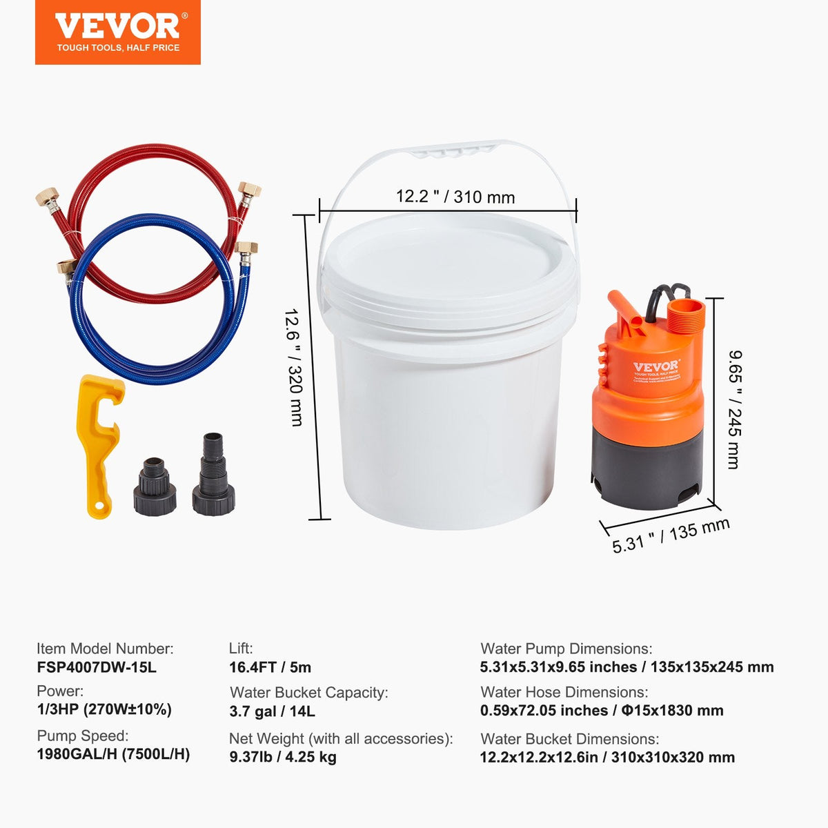 VEVOR Tankless Water Heater Flushing Kit, Includes Efficient Pump &