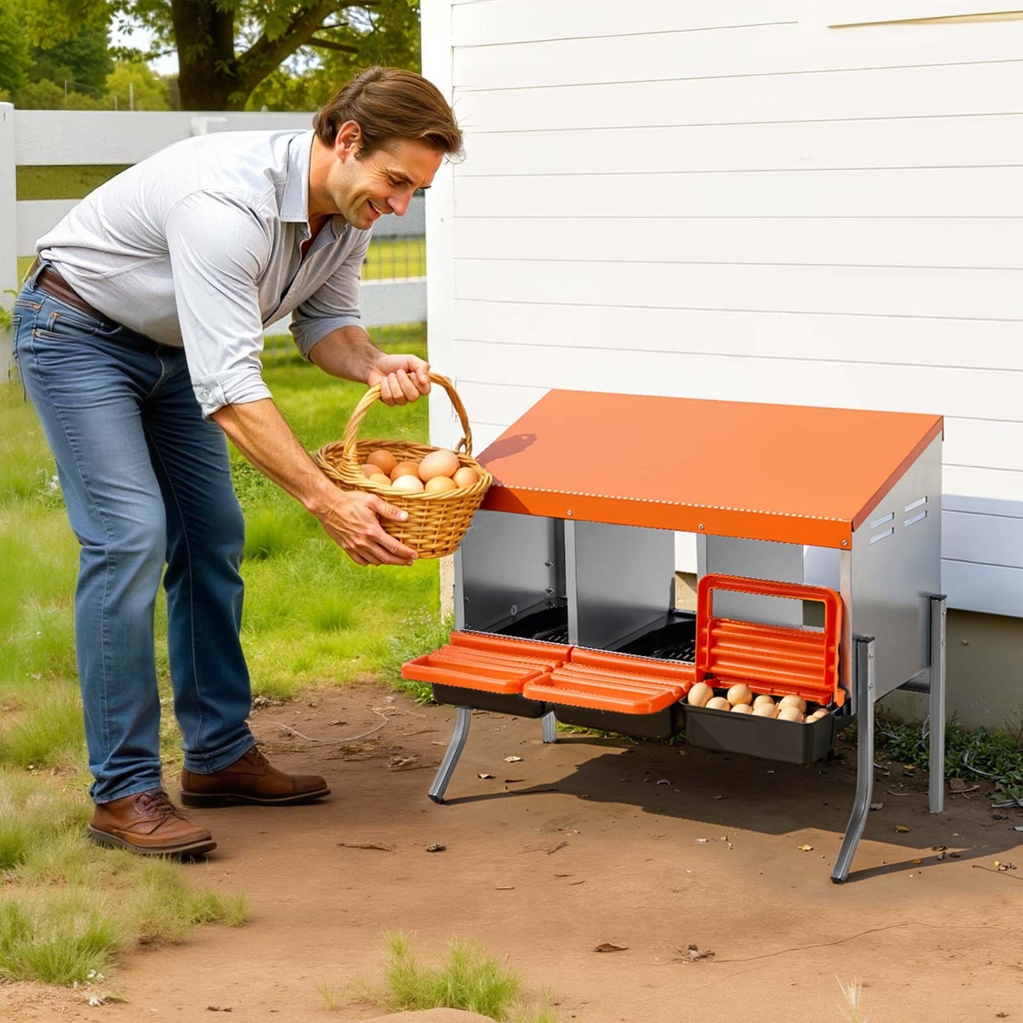 Chicken Nesting Boxes, 3 Compartments, with Support Legs, Easy Egg
