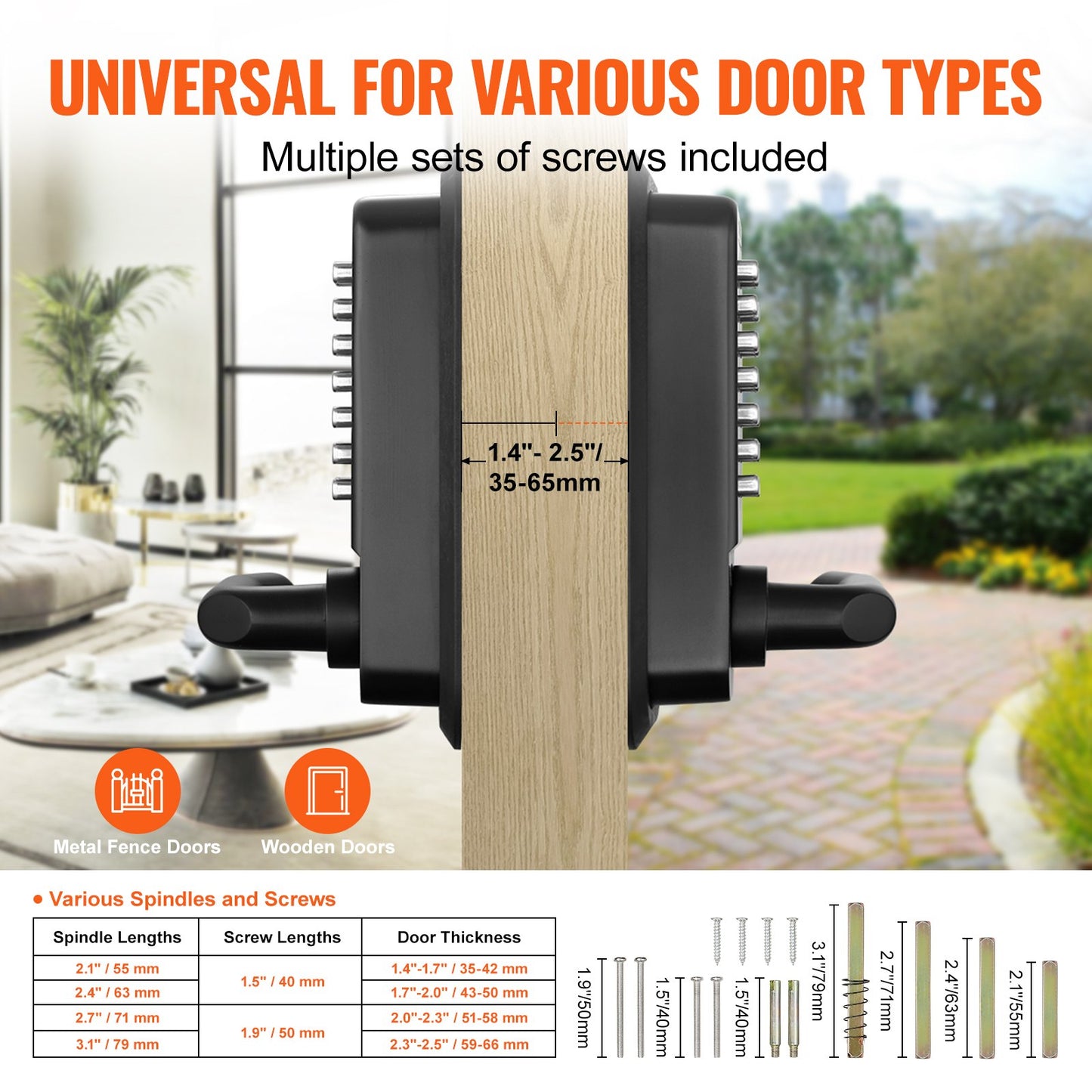 Mechanical Keyless Entry Door Lock, 14 Digit Keypad, Double-sided