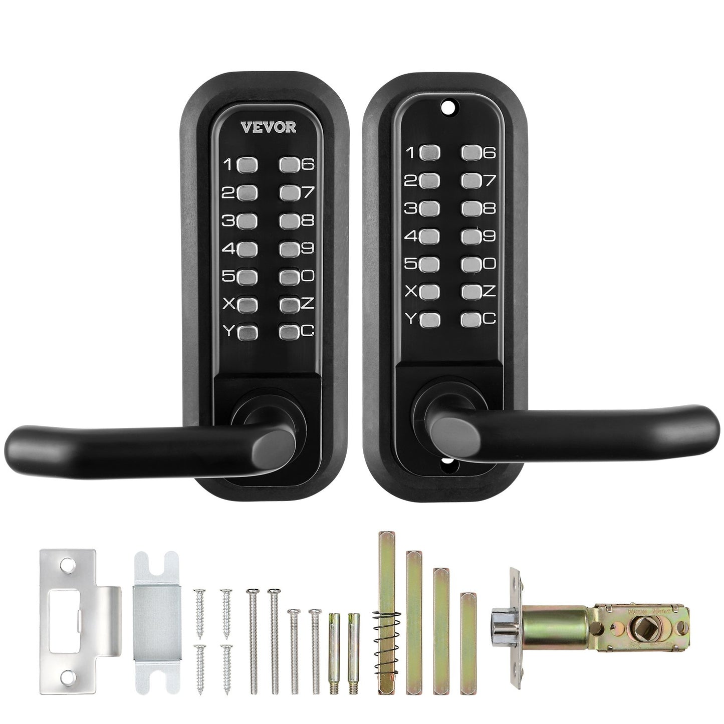 Mechanical Keyless Entry Door Lock, 14 Digit Keypad, Double-sided