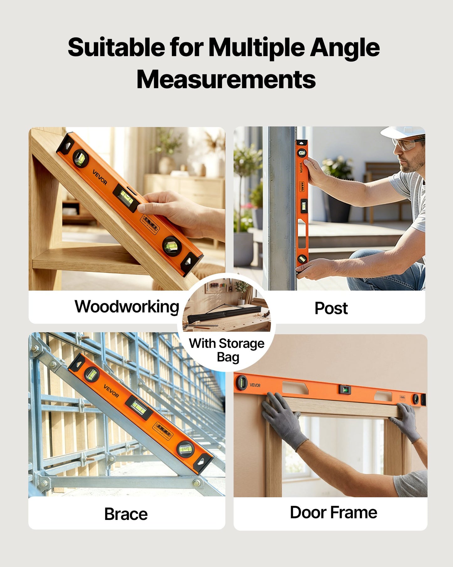Magnetic Level Set, 4-Piece (400/600/900/1200 mm), Aluminum Alloy