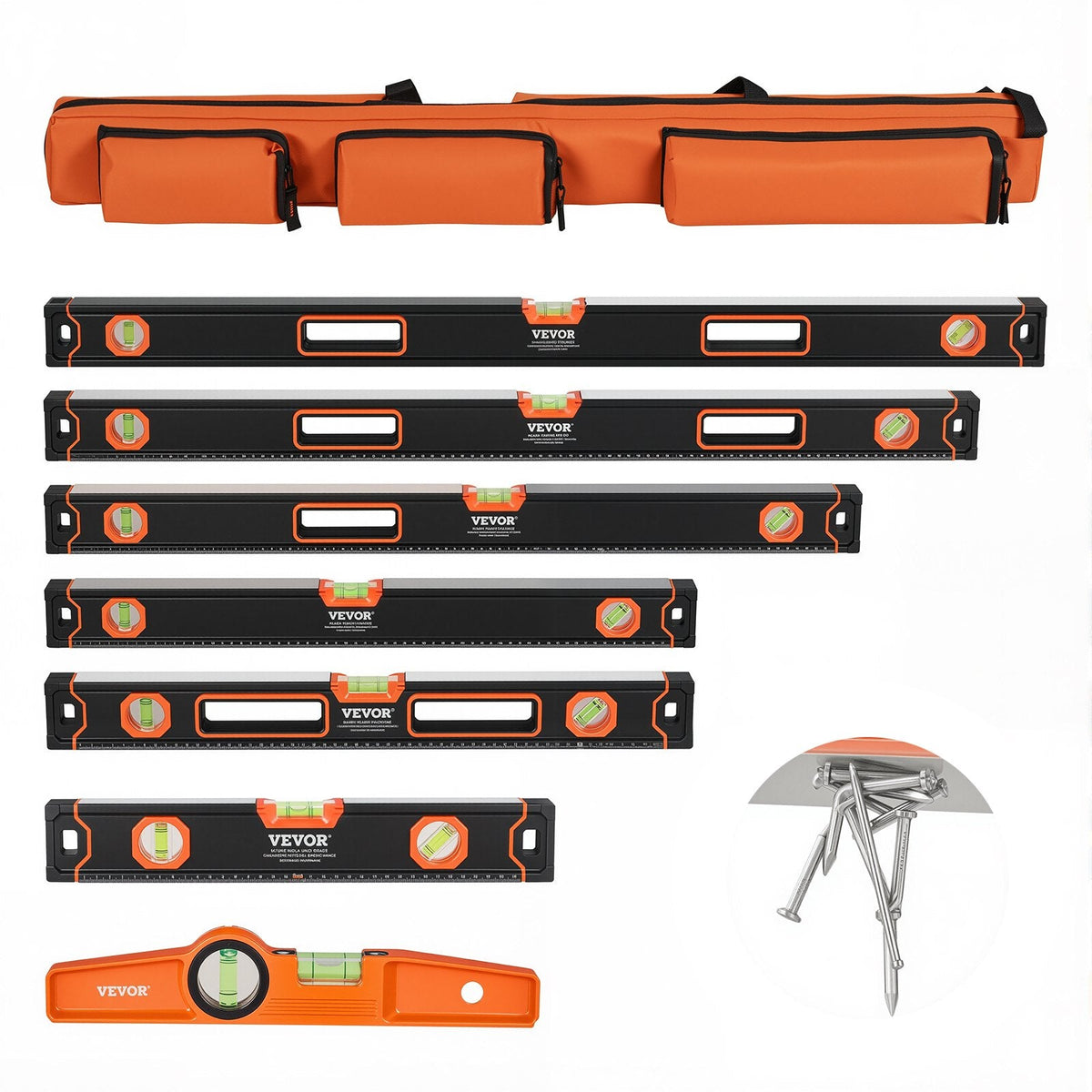 VEVOR 6-Piece Torpedo Level, 78/48/32/24/16/10 Inch Box Levels Set,