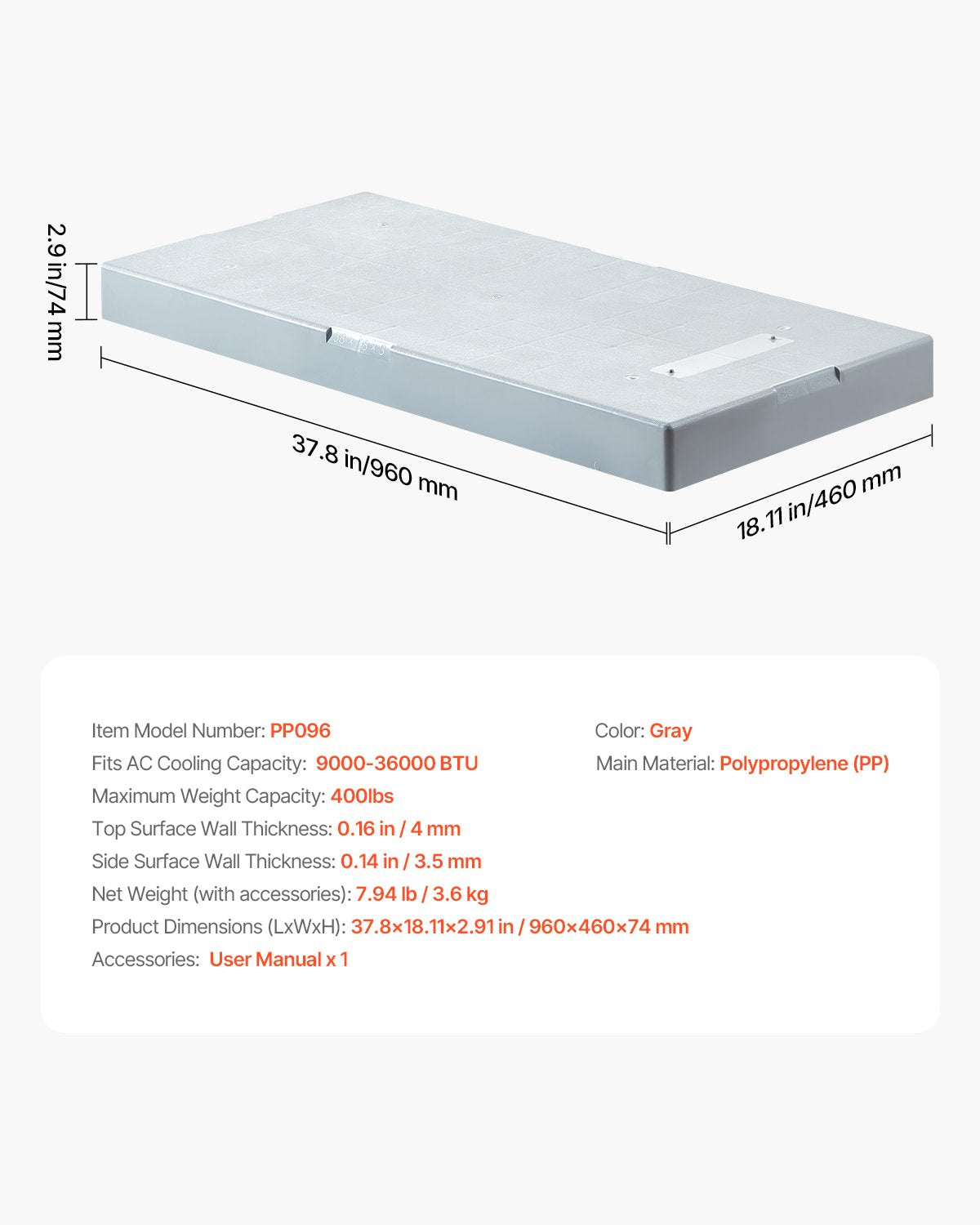 Mini Split Pad, for 9000-36000BTU Ductless Air Conditioner Heat Pump
