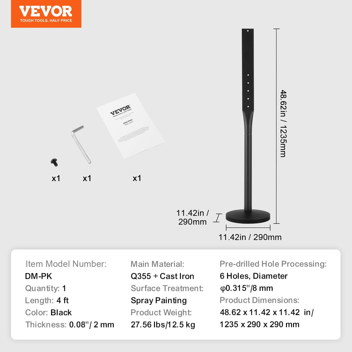 VEVOR Cast Iron Sign Post, 4 ft Portable Heavy Duty Steel Post Sign