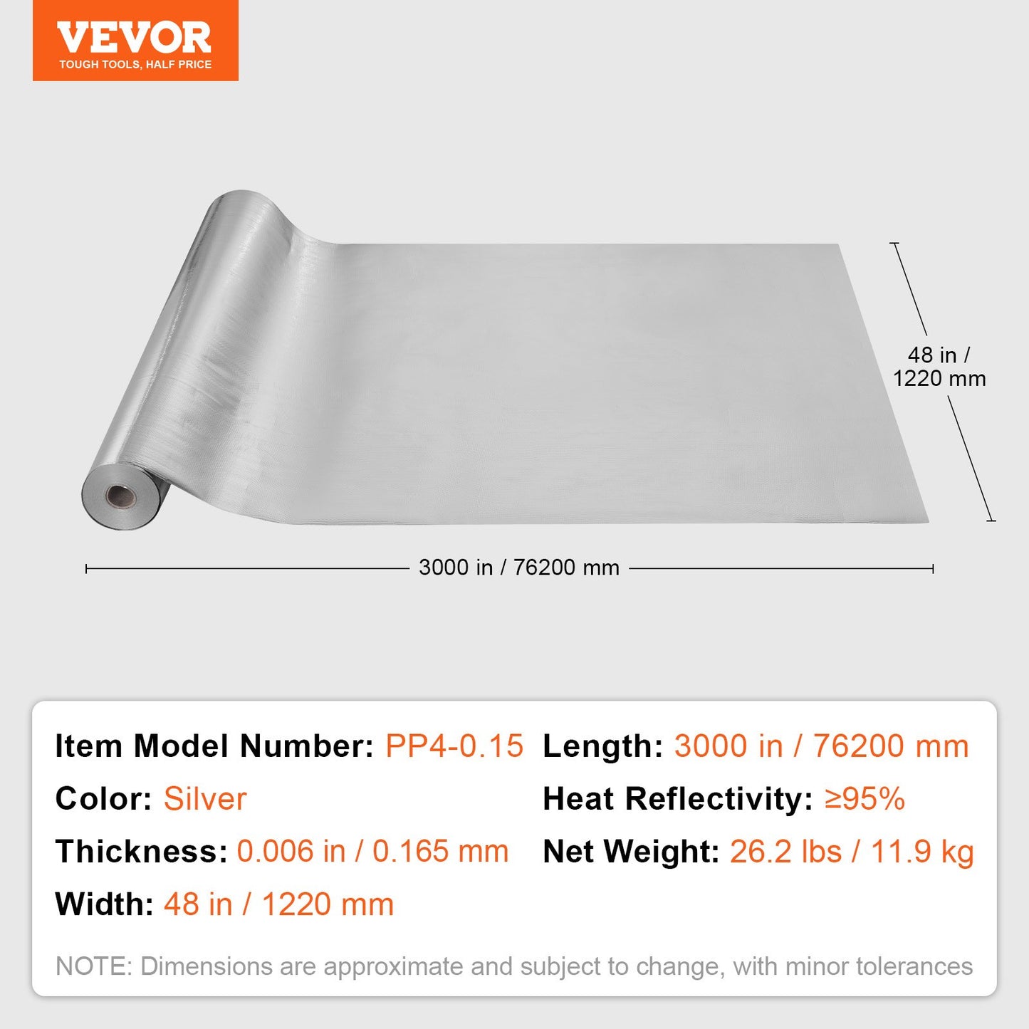 Double Reflective Insulation Roll, Woven Fabric Radiant Barrier, 6.5