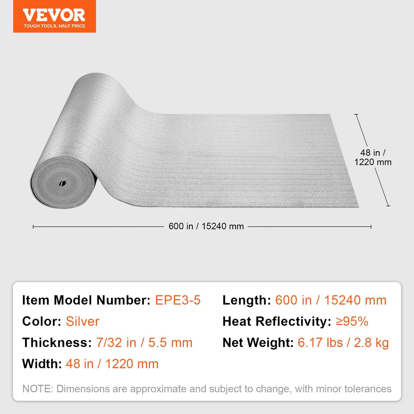 Double Reflective Insulation Roll, Foam Core Radiant Barrier, 5.5mm 48