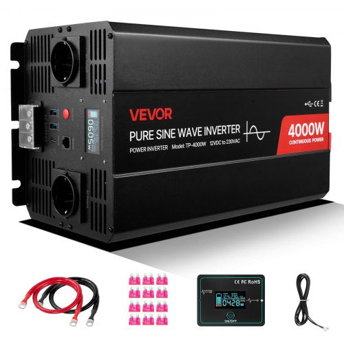 4000W Power Inverter, 12V DC to 230V AC Pure Sine Wave Inverter, Solar