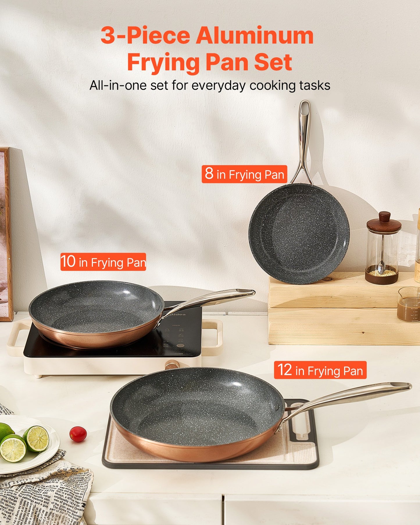 Frying Pan Skillet, Aluminum Egg Fry Pans, 3 Piece (200, 270, 300 mm),