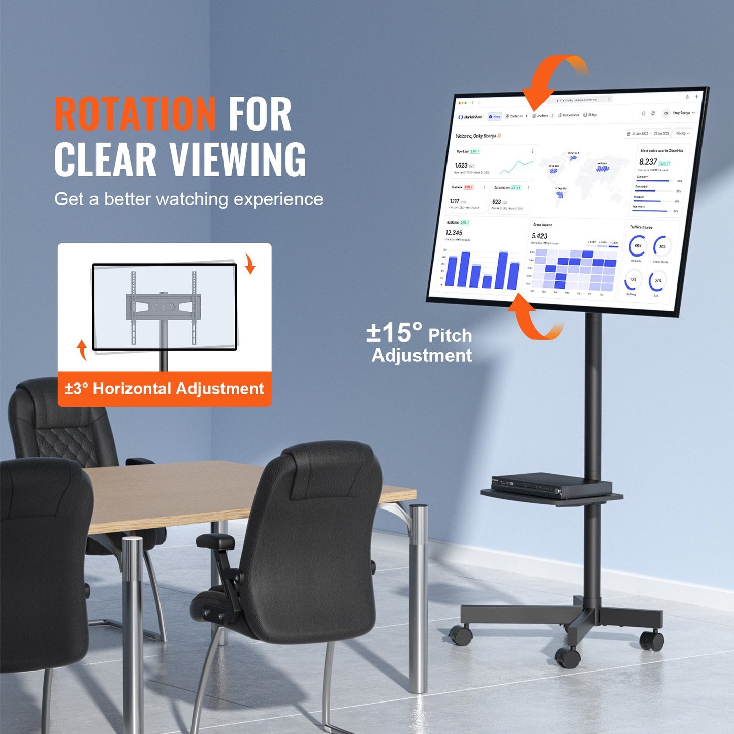 Mobile TV Stand, Mobile TV Cart for 23 to 60 inch TVs, Height