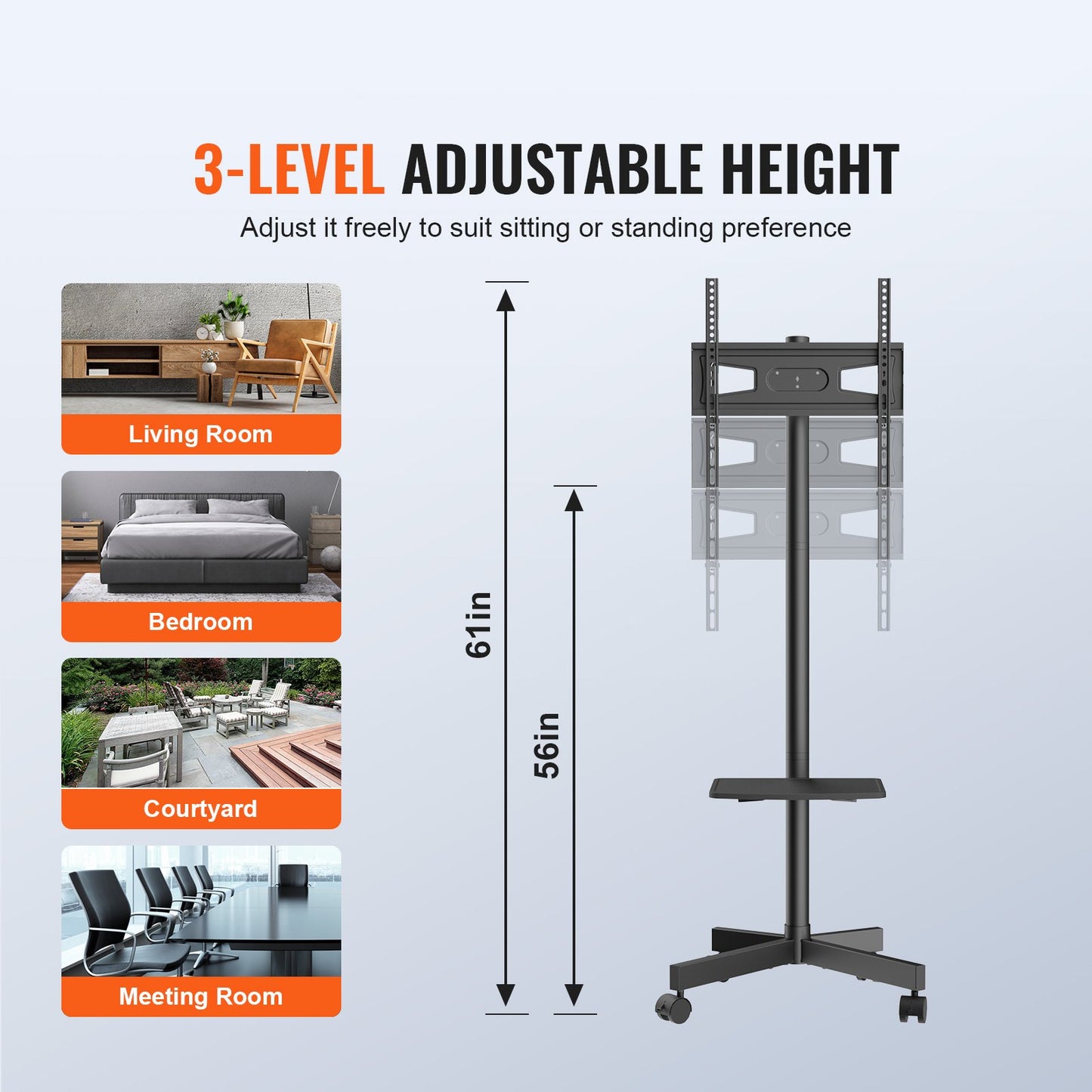 Mobile TV Stand, Mobile TV Cart for 23 to 60 inch TVs, Height