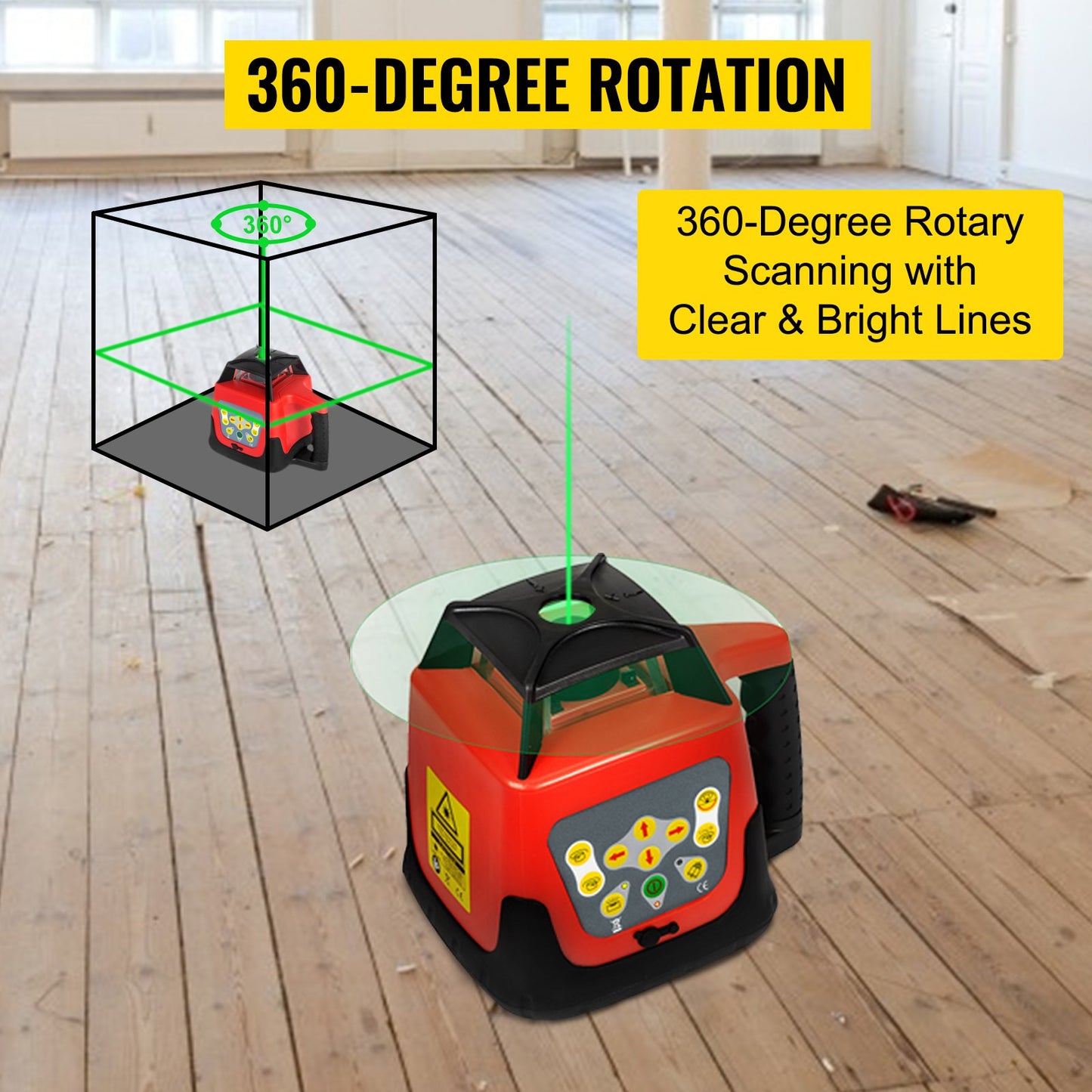 Green Rotary Laser Level Kit with Adjustable Tripod and 5M Staff, 500M