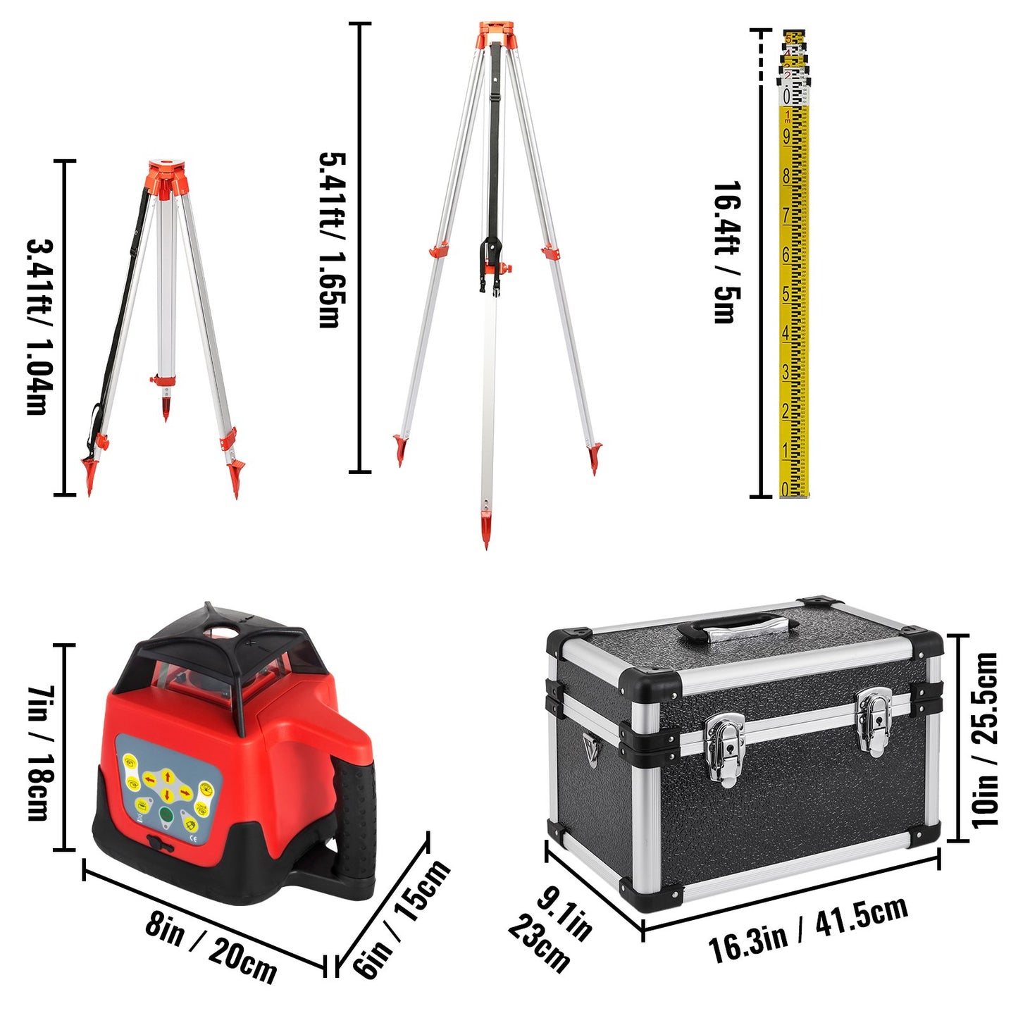 Green Rotary Laser Level Kit with Adjustable Tripod and 5M Staff, 500M