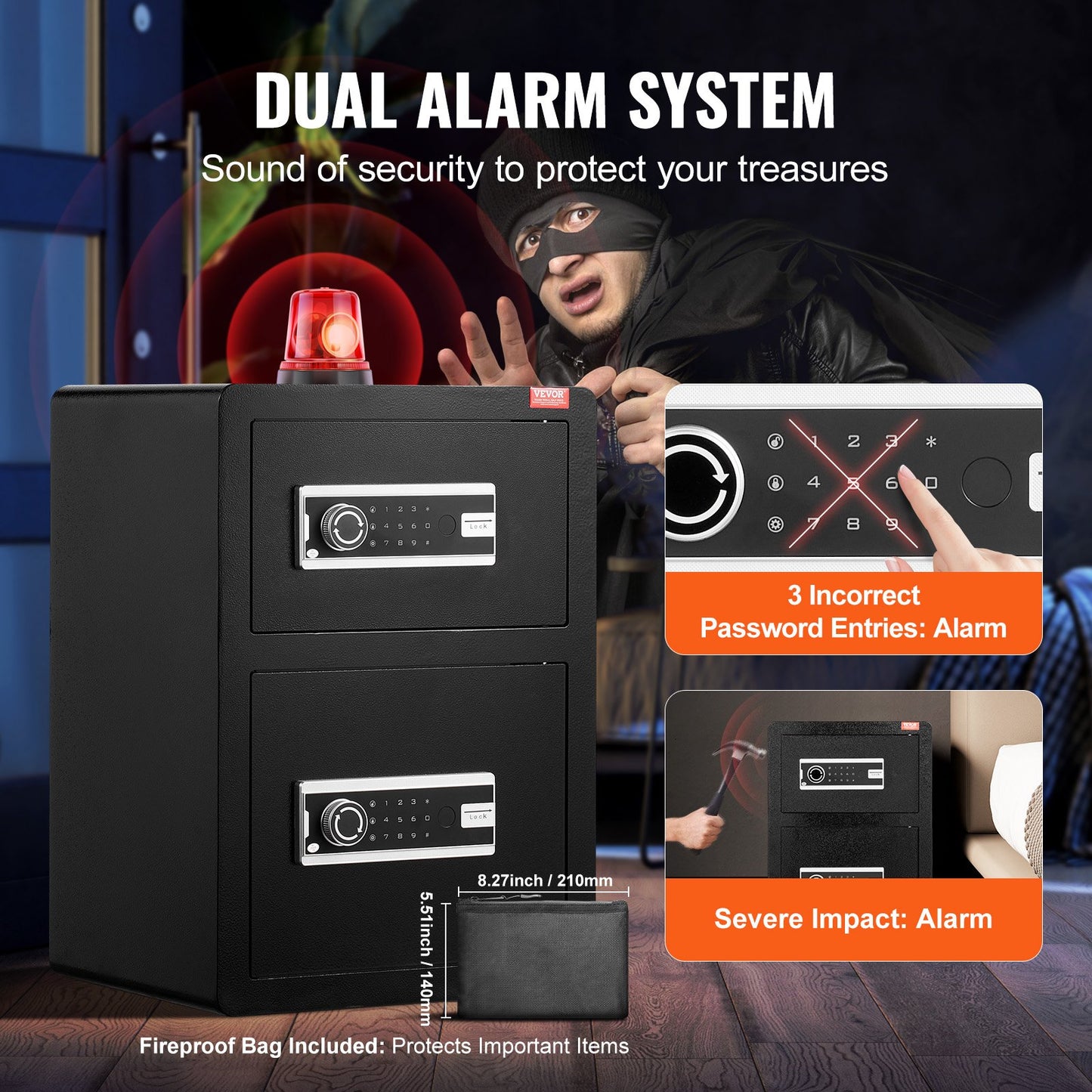 Double Doors 3.5 cu.ft Safe Box with Key Lock & Password, Safe Lock