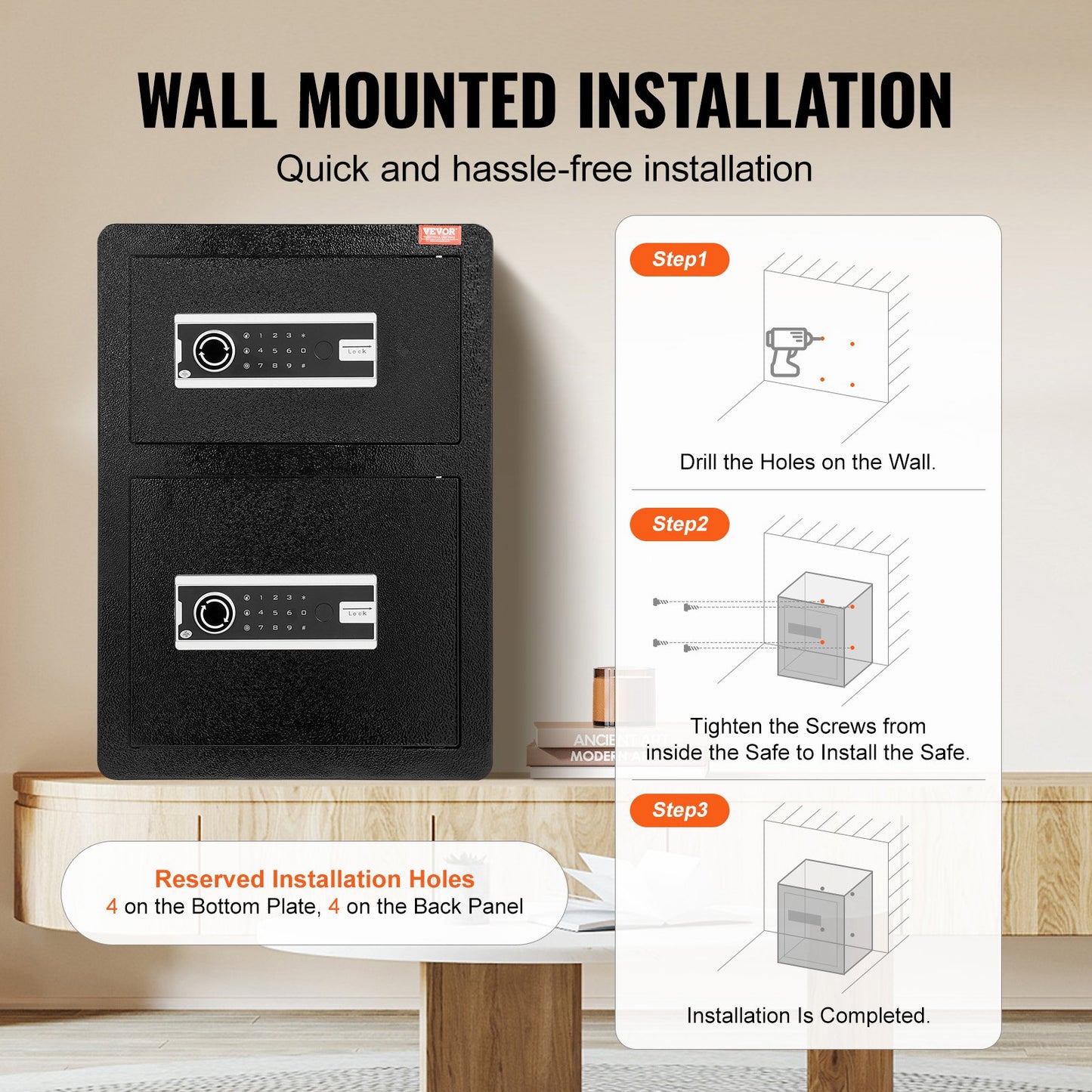 Double Doors 3.5 cu.ft Safe Box with Key Lock & Password, Safe Lock