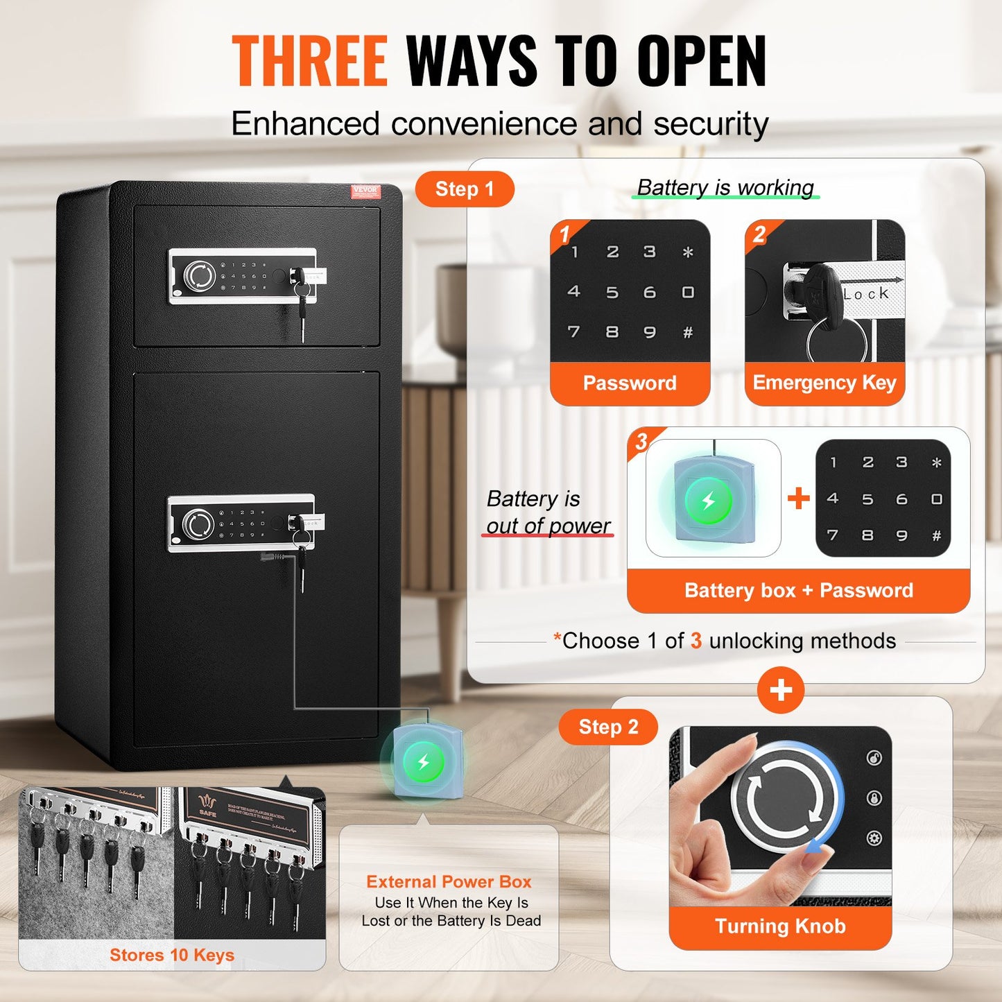Double Doors 5.5 cu.ft Safe Box with Key Lock & Password, Safe Lock