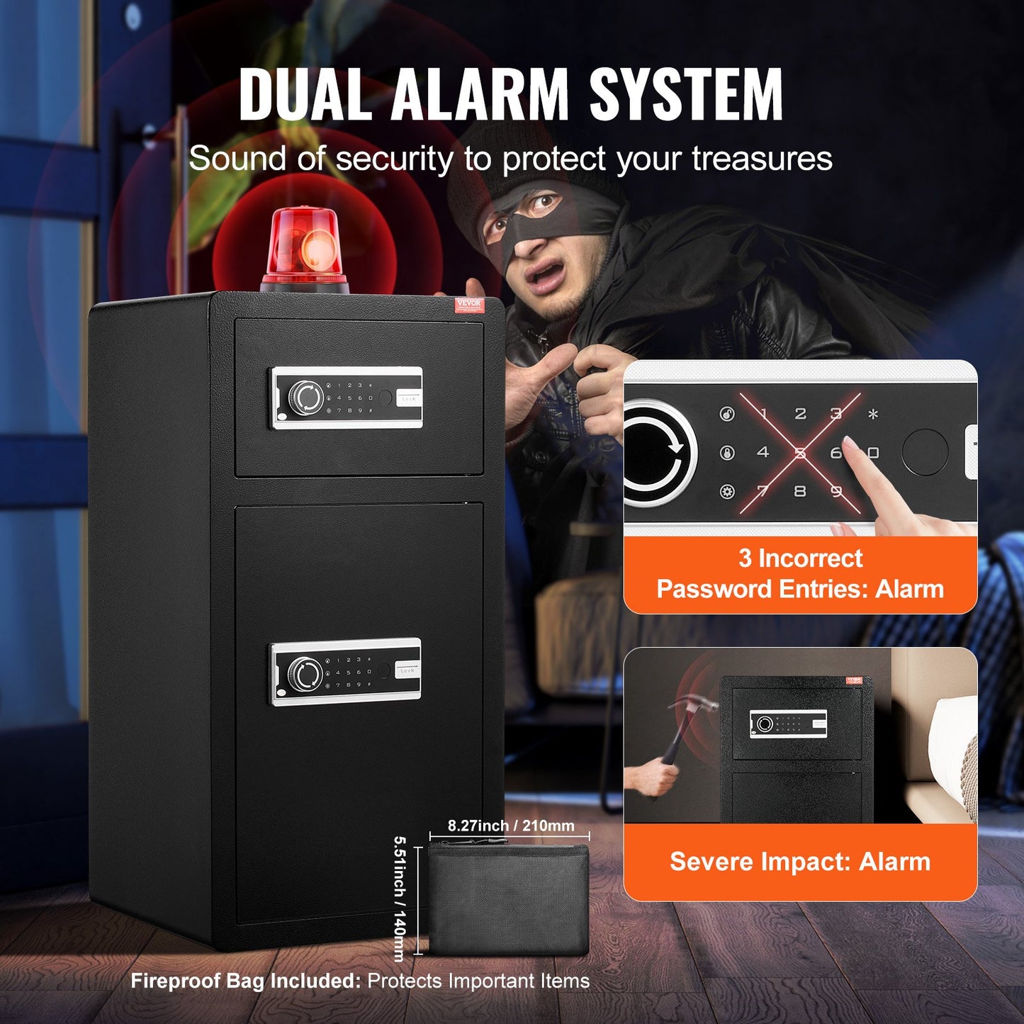 Double Doors 5.5 cu.ft Safe Box with Key Lock & Password, Safe Lock