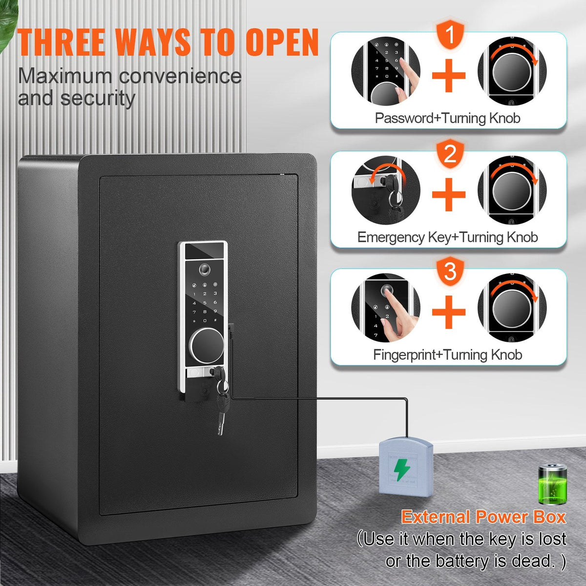 VEVOR Safe, 62 L Home Safe, Steel Security Safe with Fingerprint,