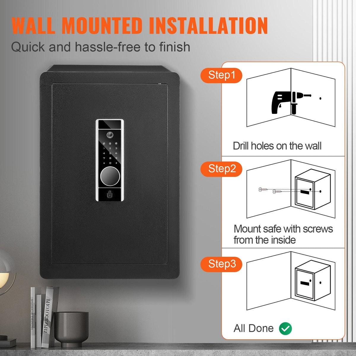VEVOR Safe, 62 L Home Safe, Steel Security Safe with Fingerprint,