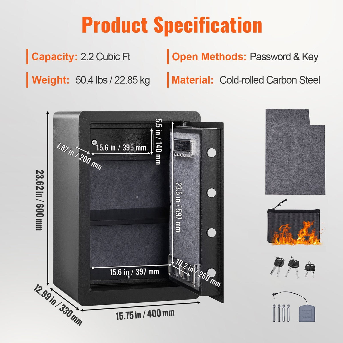 VEVOR Safe, 62 L Home Safe, Steel Security Safe with Fingerprint,