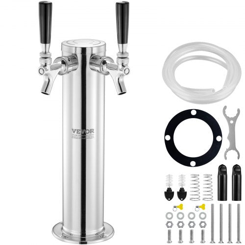 VEVOR Dual Taps Draft Beer Tower Dispenser, Stainless Steel Keg Beer