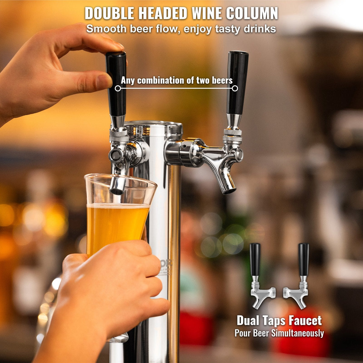 VEVOR Dual Taps Draft Beer Tower Dispenser, Stainless Steel Keg Beer