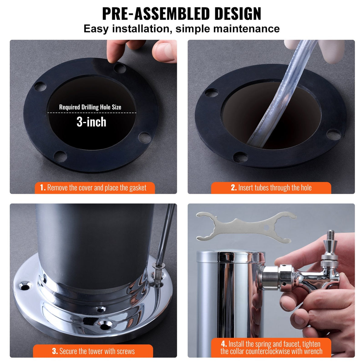 VEVOR Dual Taps Draft Beer Tower Dispenser, Stainless Steel Keg Beer