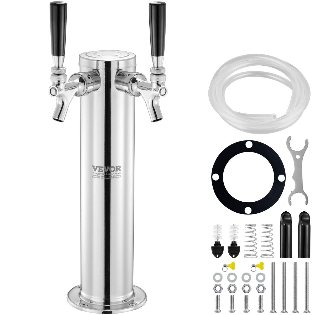VEVOR Dual Taps Draft Beer Tower Dispenser, Stainless Steel Keg Beer
