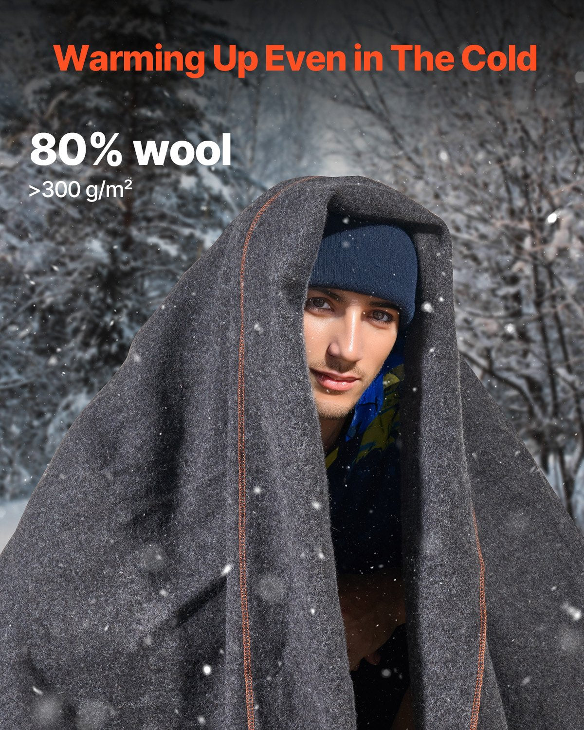 Wool Camping Blanket 1,62x2,23m / 64in x 88in Warm for Camping Hiking